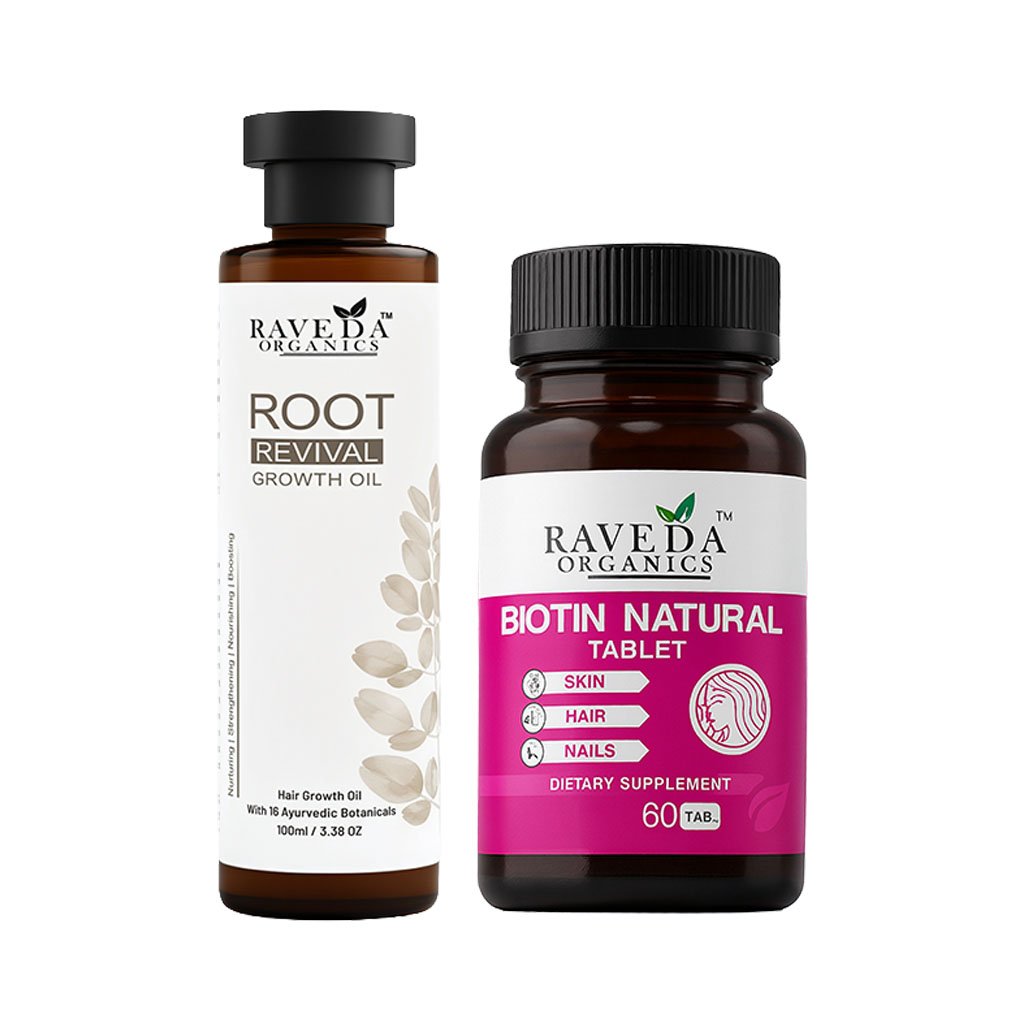 P8 Raveda Organics Hair Growth Combo – Root Revival Growth Oil (100ml) + Biotin Natural Tablets (60 Tabs) - Image 1